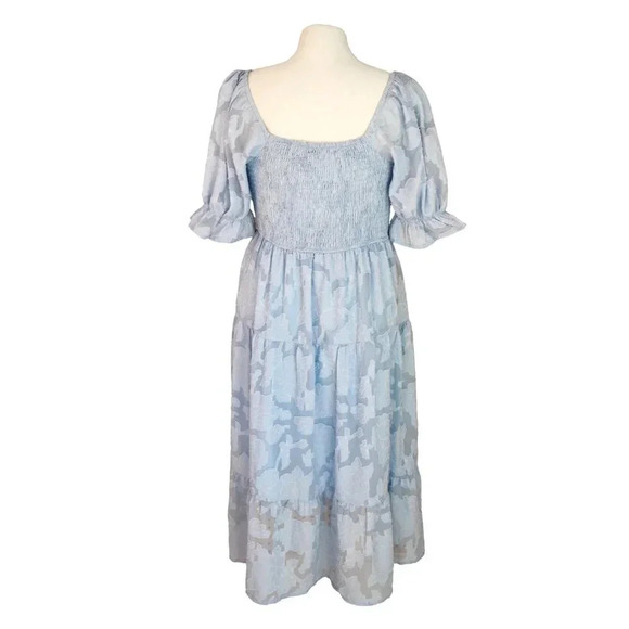 Meerokeety || Smocked Ballon Sleeve Midi Dress Cottagecore Milkmaid Baby Blue L - Picture 3 of 9